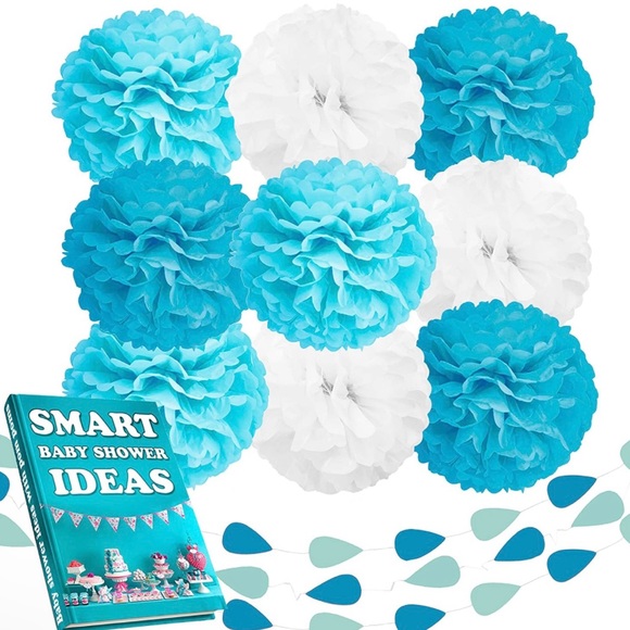 Beleheim Other - Baby Boy Baby Shower Kit - Pom Poms, Raindrops & Wishes For Baby Cards